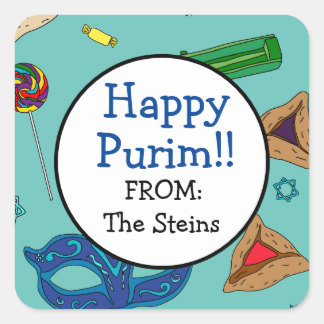 Personalized Shaloch Manot Teal Square Sticker