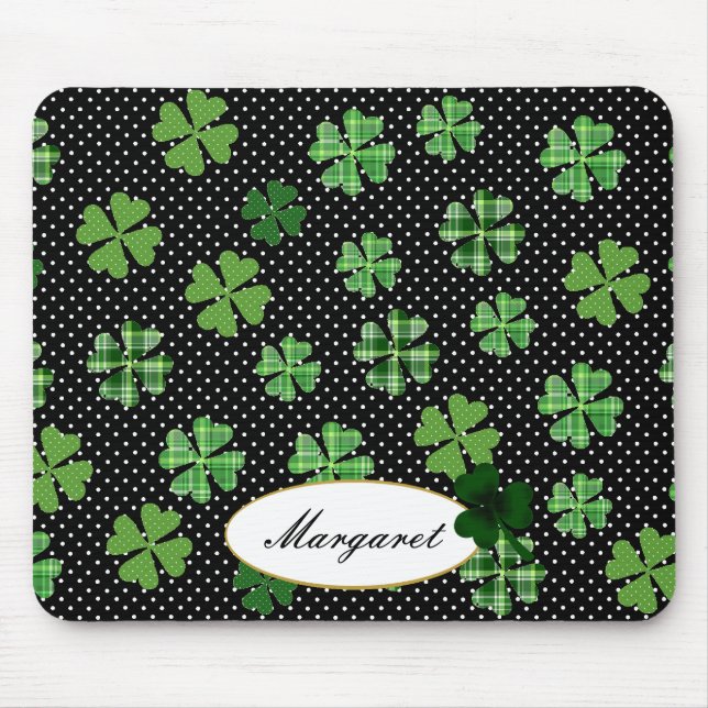 Personalized Shamrock and Four Leaf Clover Mouse Pad (Front)
