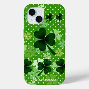Personalized Shamrock and Polka Dot iPhone 15 Case