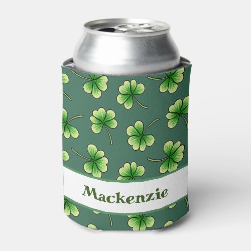 Personalized Shamrock Dark Green St Patricks Day Can Cooler