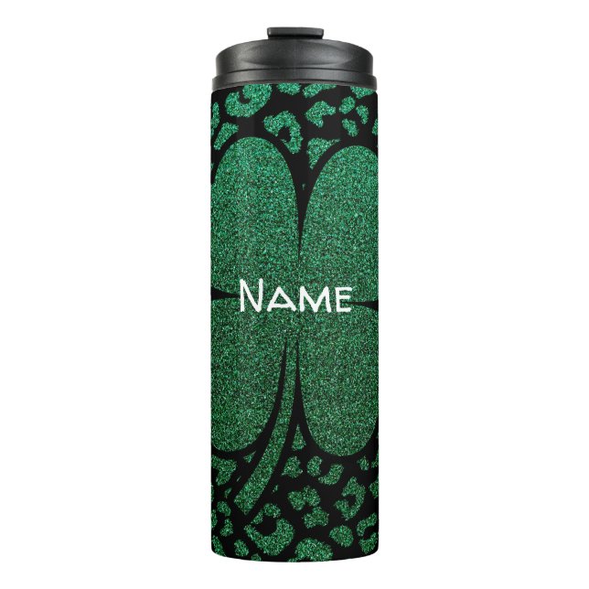 Personalized Shamrock Glitter Thermal Tumbler (Front)