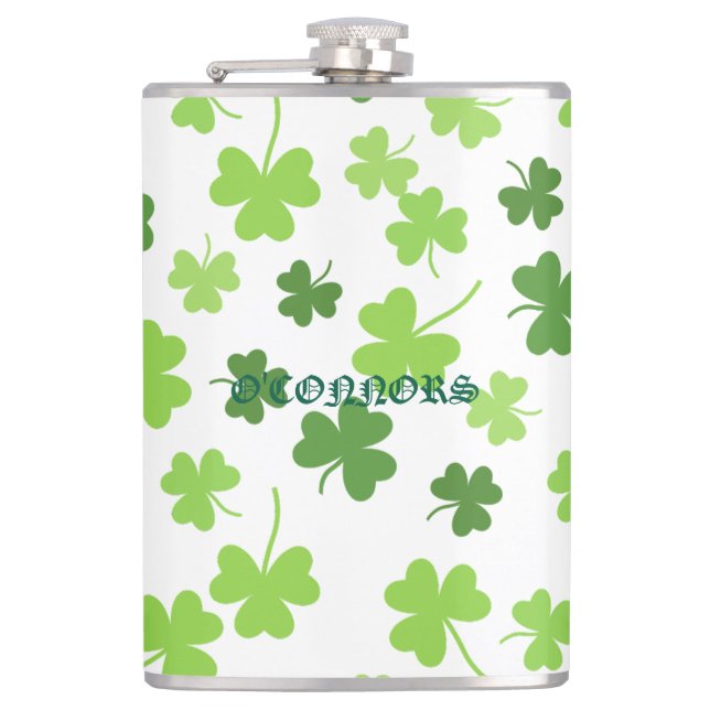 Personalized Shamrock Pattern Flask (Front)