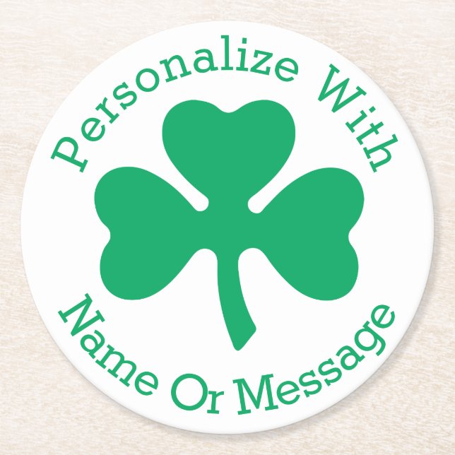 PERSONALIZED Shamrock St Patricks Day Round Paper Coaster (Front)