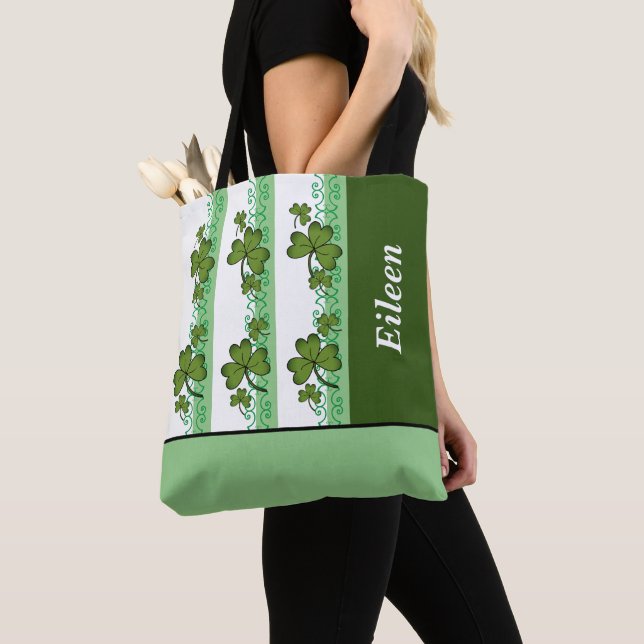 Personalized Shamrock & Stripes Should Tote Bag (Close Up)