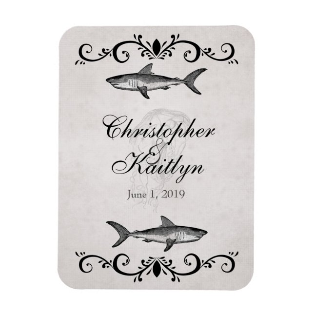 Personalized Shark and Jellyfish Wedding Magnet (Vertical)