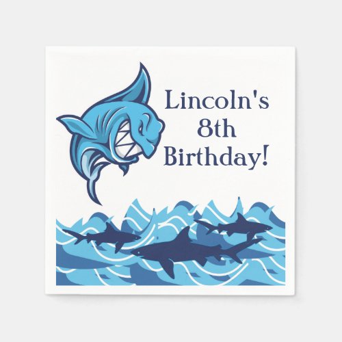 Personalized Shark Birthday Party Dessert Napkins