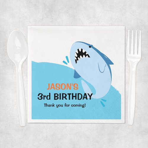 Personalized Shark Birthday Party Kids Napkins