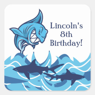 Personalized Shark Birthday Party Stickers