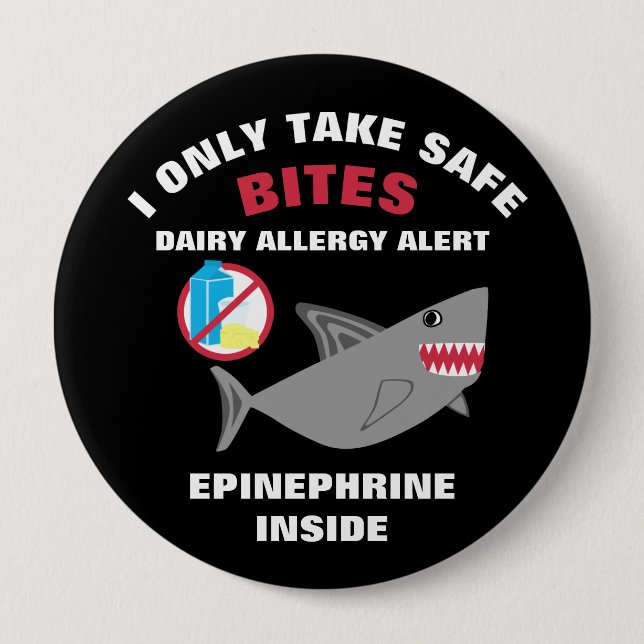 Personalized Shark Dairy Allergy Alert Pin (Front)