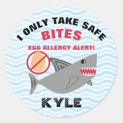 Personalized Shark Egg Allergy Alert Warning Classic Round Sticker