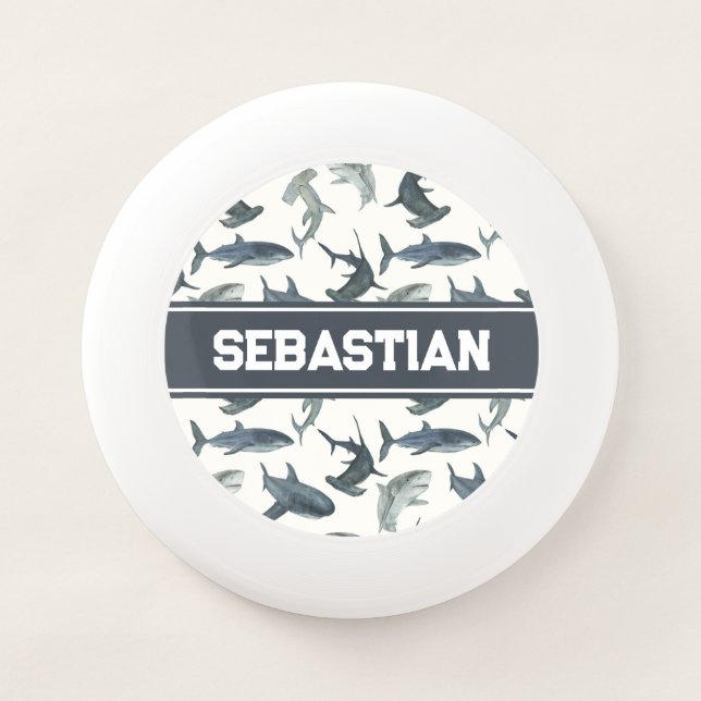 Personalized Shark Frisbee | Watercolor Sharks (Front)
