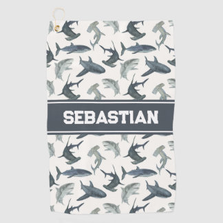 Personalized Shark Golf Towel | Watercolor Sharks