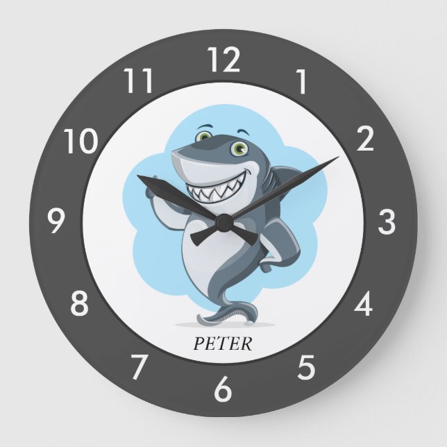 Personalized Shark Gray Large Clock (Front)