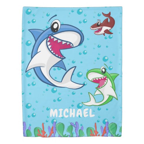 Personalized Shark Name Ocean Kids Duvet Cover