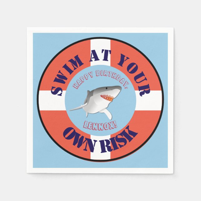 Personalized Shark Party Paper Napkins (Front)