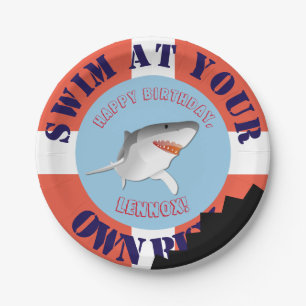 Personalized Shark Party Paper Plates