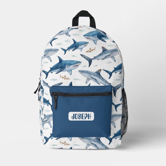 Personalized Shark Pattern Backpack for Boys (Front)