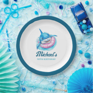 Personalized Shark Pool Party Paper Plates
