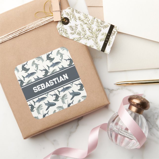 Personalized Shark Sticker | Watercolor Sharks (Gifting)