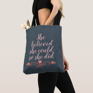 Personalized She Believed She Could Blush Pink Tote Bag