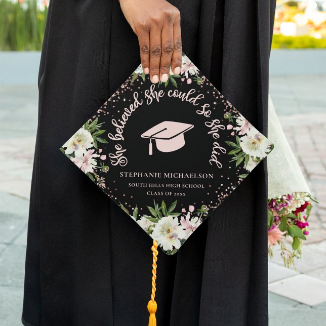 Personalized She Believed She Could Floral Graduation Cap Topper (Personalized She Believed She Could Floral Graduation Cap Topper)