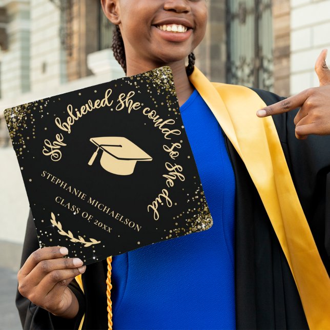 Personalized She Believed She Could Gold Glitter Graduation Cap Topper (Personalized She Believed She Could Gold Glitter Graduation Cap Topper
)