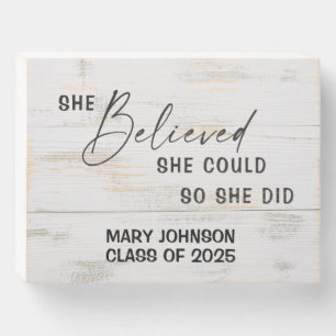 Personalized She believed she could inspirational Wooden Box Sign