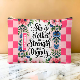 Personalized She Is Clothed in Strength Christian Accessory Pouch