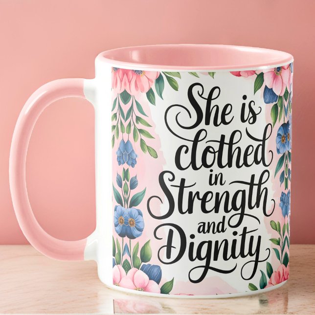 Personalized She Is Clothed in Strength Christian Mug (Creator Uploaded)
