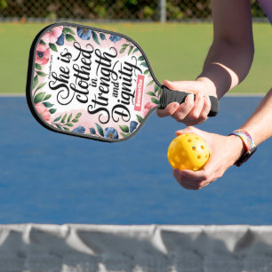Personalized She Is Clothed in Strength Christian Pickleball Paddle