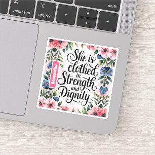 Personalized She Is Clothed in Strength Christian  Sticker