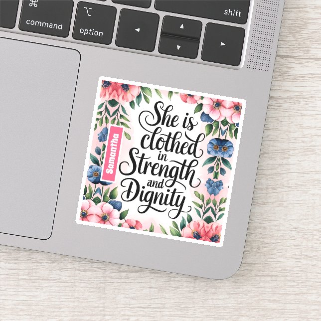 Personalized She Is Clothed in Strength Christian  Sticker (Detail)