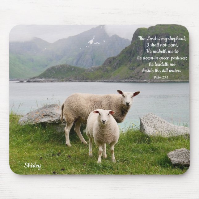 Personalized  Sheep Beside Still Waters Mouse Pad (Front)