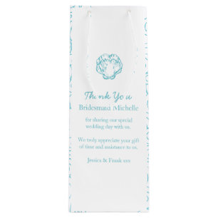Personalized shell blue wedding favor wine bags
