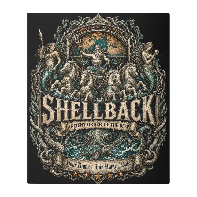 Personalized Shellback Kraken Equator Crossing Metal Print (Front)
