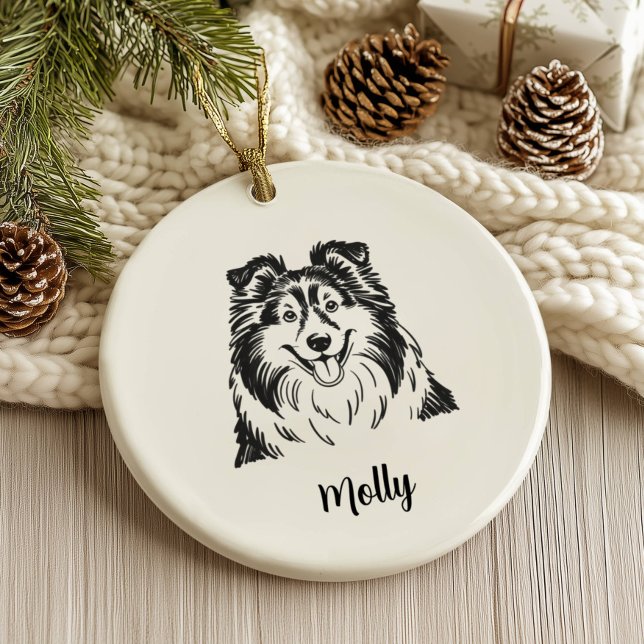 Personalized Sheltie Dog Christmas Ceramic Ornament (Creator Uploaded)