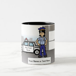 Personalized Sheriff Deputy - Female Cartoon Two-Tone Coffee Mug