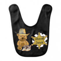 Personalized Sheriff Teddy Bear Cowboy Baby Bib