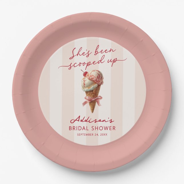Personalized She's Been Scooped Up Bridal Shower Paper Plates (Front)