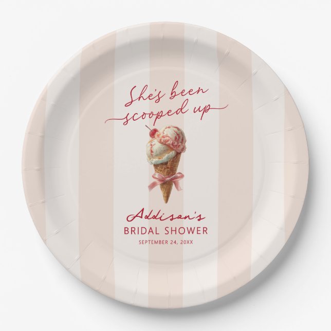 Personalized She's Been Scooped Up Bridal Shower Paper Plates (Front)