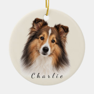 Personalized Shetland Sheepdog with Custom Name Ceramic Ornament