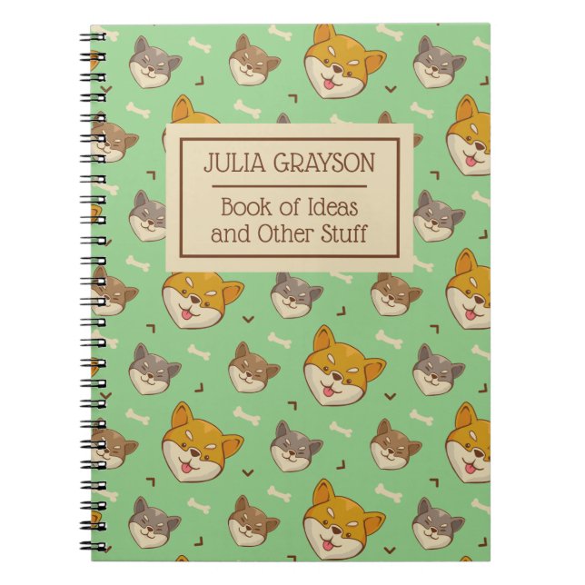 Personalized Shiba Inu Dog Pattern Custom Name Notebook (Front)