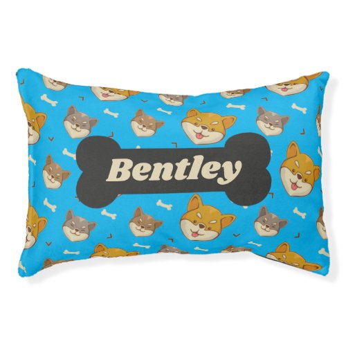 Personalized Shiba Inu Dog Pattern Custom Name Pet Bed