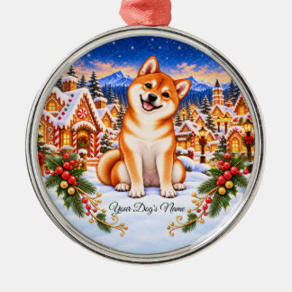 Personalized Shiba Inu Ornament, Custom Dog Name Metal Ornament
