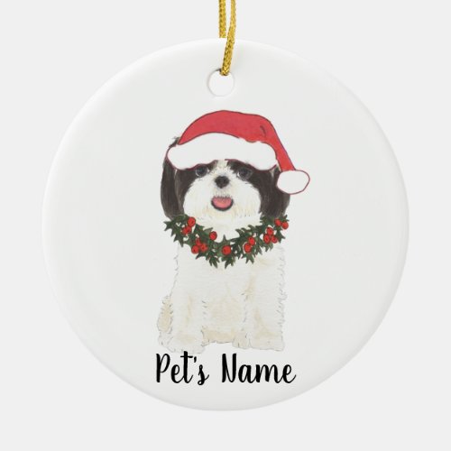 Personalized Shih Tsu Black  White Ceramic Ornament