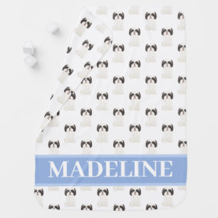 Personalized Shih Tzu (Black & White) Pink & White Baby Blanket
