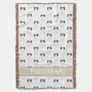 Personalized Shih Tzu (Black & White) Pink & White Throw Blanket