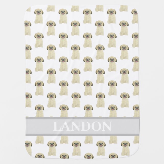 Personalized Shih Tzu (Blonde Tan Golden) Baby Blanket (Front)