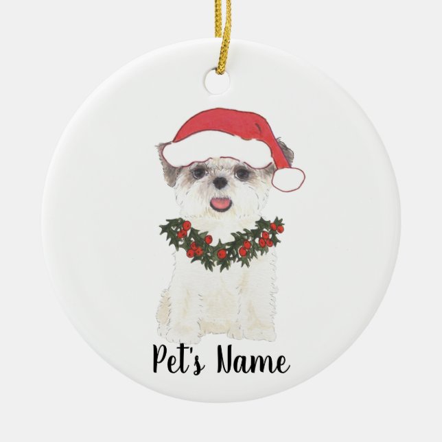 Personalized Shih Tzu (Brown & White) Ceramic Ornament (Front)