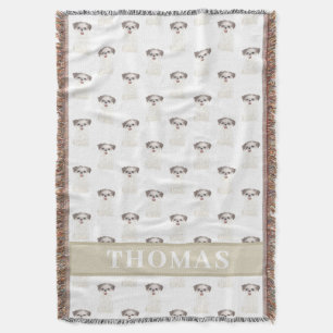 Personalized Shih Tzu (Brown & White) Tan & White Throw Blanket